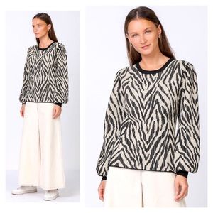 Anthropologie Current Air Zebra Print Balloon Sleeve Sweater in Taupe & Black
